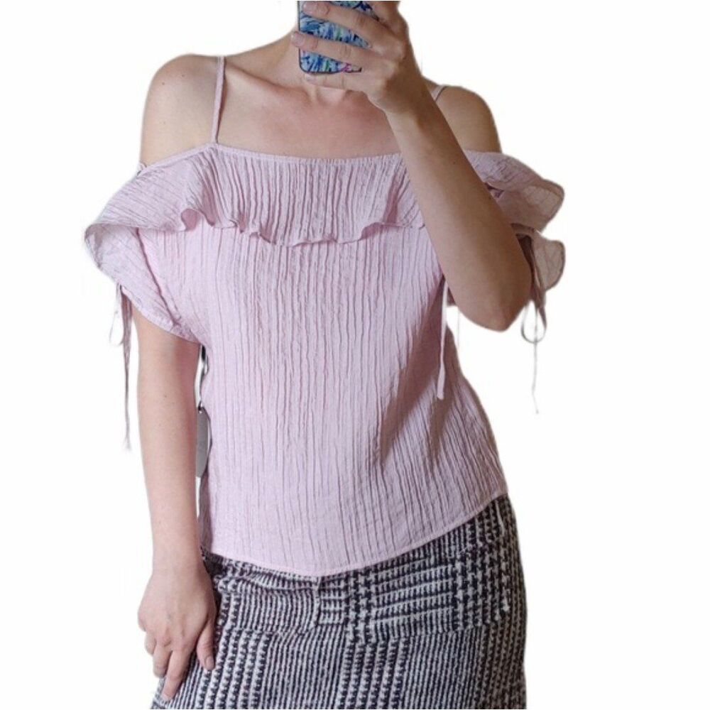 Line and Dot Revolve Pink ruffle off the shoulder top blouse shirt size Small